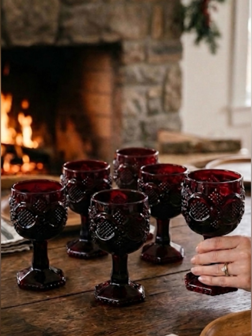 Vintage Avon 1876 Cape Cod Ruby Red Claret Wine Glasses 4.5” Set Of 6